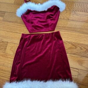 Wallflower Red Velvet Skirt Set with White Fur Trim
